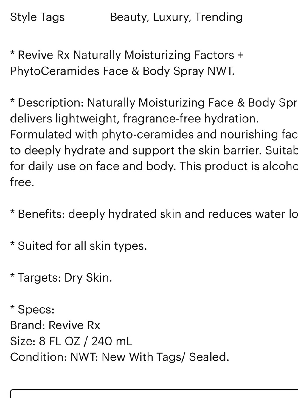 Revive Rx Moisturizing Face & Body Spray - Picture 5 of 7